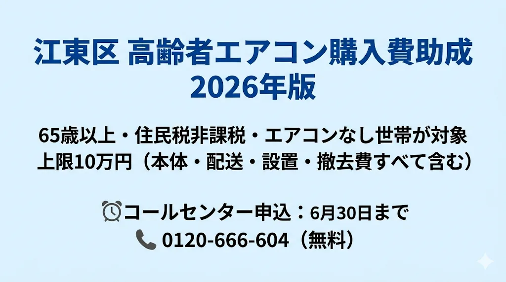 江東区の高齢者エアコン購入費助成2026年版 上限10万円